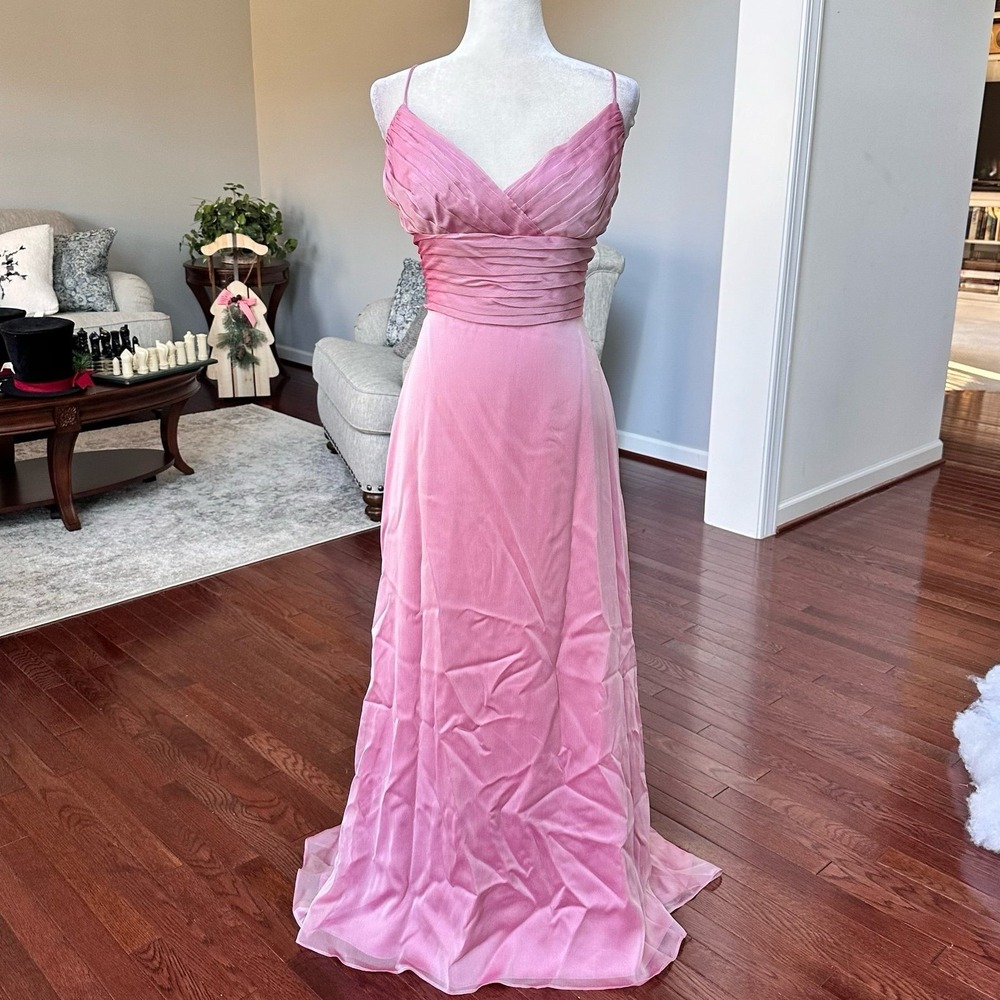 Vintage Belsoie Rose Pink‎ Plunge Neck Feminine Gown Dress Size 14